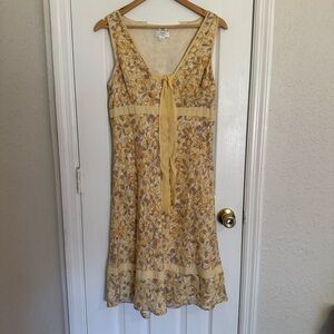 Ann Taylor Loft Floral Yellow Sleeveless Dress Linen Summer coquette